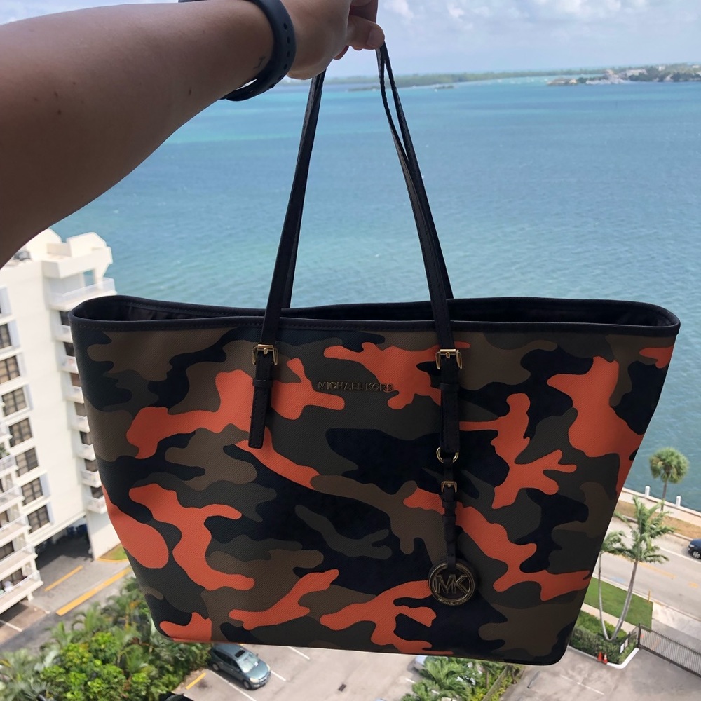 Michael Kors Orange Camouflage Tote Bag